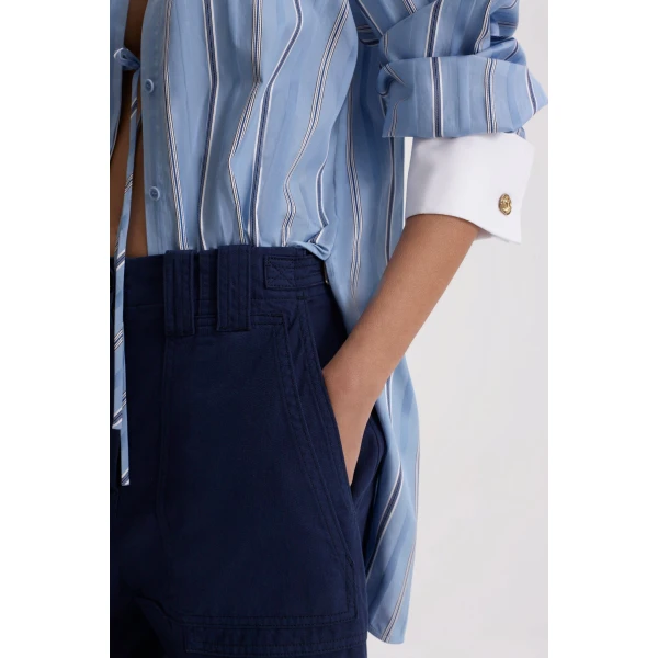Scanlan Theodore Linen Cotton Cropped Cargo in Marine | Pants | Coveti