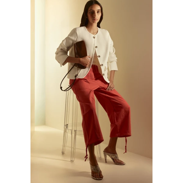 Scanlan Theodore Linen Cotton Cropped Cargo in Red | Pants | Coveti