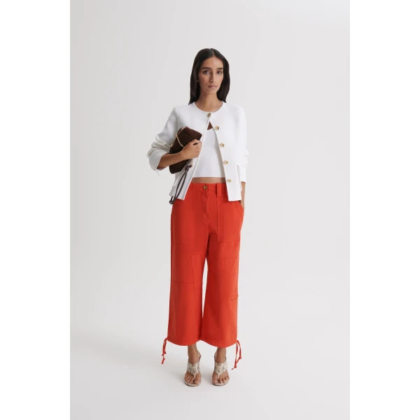 Scanlan Theodore Linen Cotton Cropped Cargo in Red | Pants | Coveti