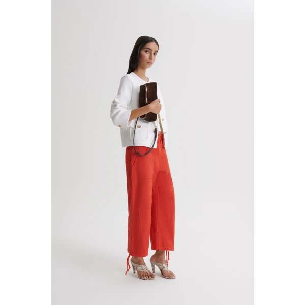 Scanlan Theodore Linen Cotton Cropped Cargo in Red | Pants | Coveti
