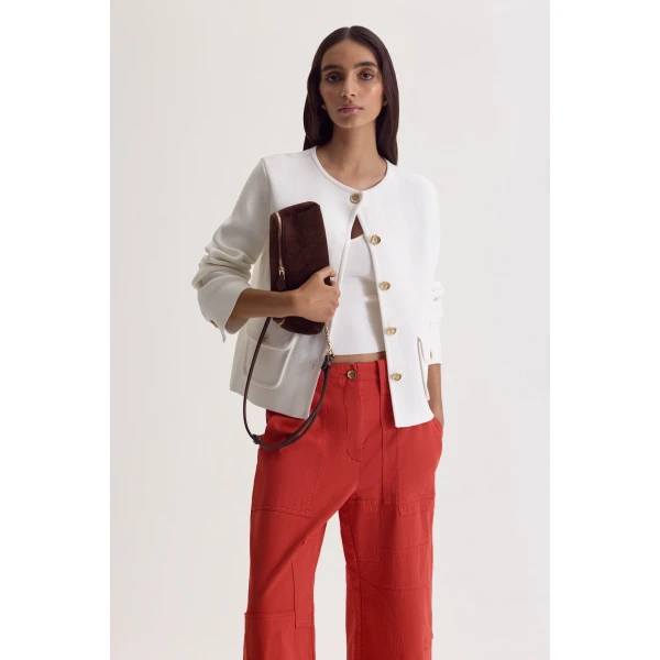 Scanlan Theodore Linen Cotton Cropped Cargo in Red | Pants | Coveti