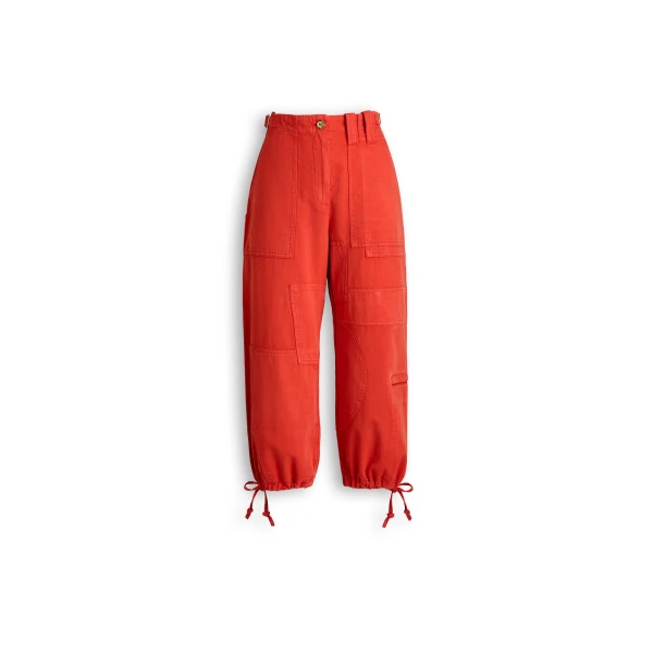 Scanlan Theodore Linen Cotton Cropped Cargo in Red | Pants | Coveti