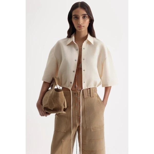 Scanlan Theodore Linen Cotton Cropped Cargo in Sandstone | Pants | Coveti
