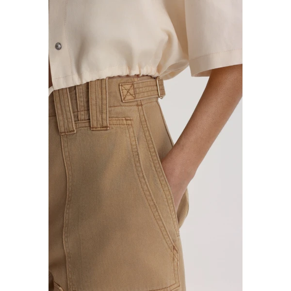 Scanlan Theodore Linen Cotton Cropped Cargo in Sandstone | Pants | Coveti