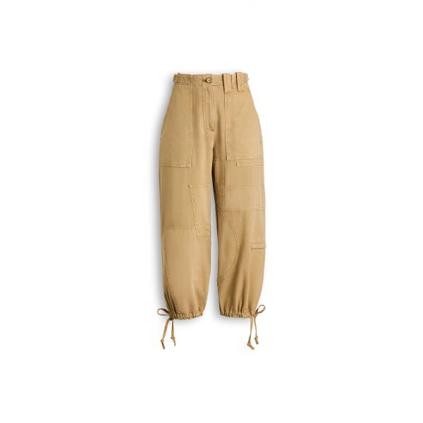 Linen Cotton Cropped Cargo in Sandstone