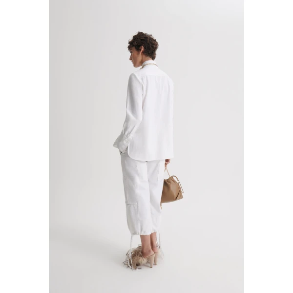 Scanlan Theodore Linen Cotton Cropped Cargo in White