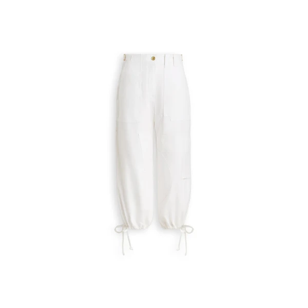 Linen Cotton Cropped Cargo in White