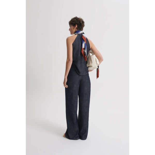 Scanlan Theodore Linen Cotton Drape Leg Jean in Indigo