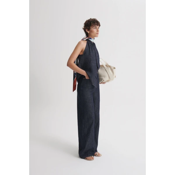 Scanlan Theodore Linen Cotton Drape Leg Jean in Indigo