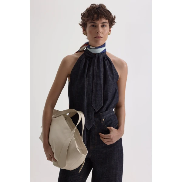 Scanlan Theodore Linen Cotton Drape Leg Jean in Indigo