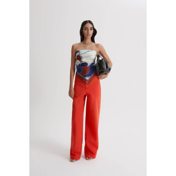 Scanlan Theodore Linen Cotton Drape Leg Jean in Red | Denim | Coveti