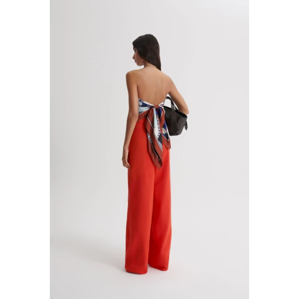 Scanlan Theodore Linen Cotton Drape Leg Jean in Red | Denim | Coveti