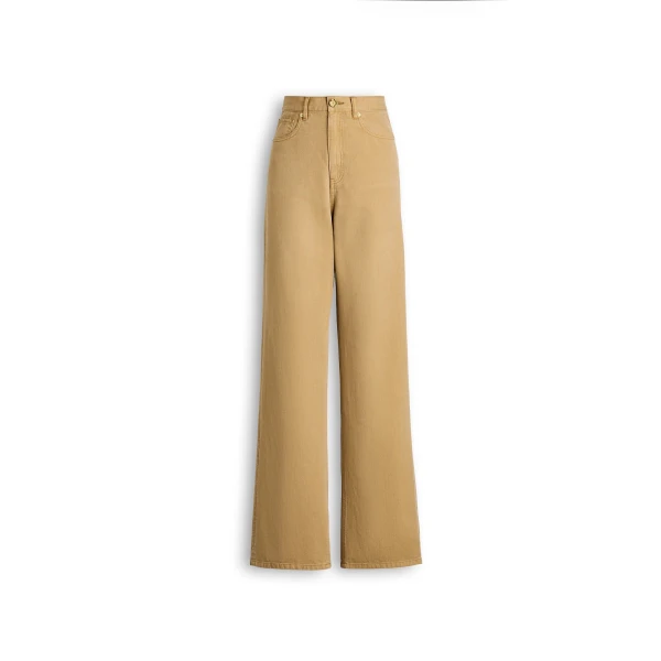 Linen Cotton Drape Leg Jean in Sandstone