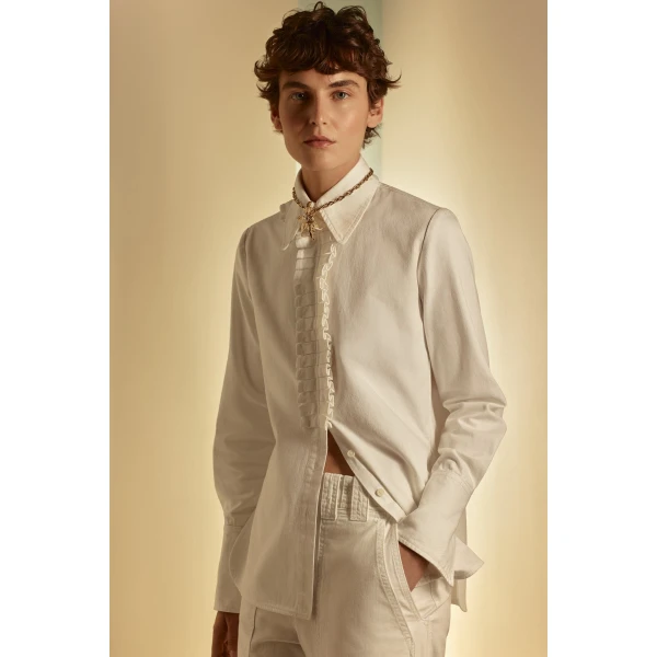 Scanlan Theodore Linen Cotton Ruffle Shirt in White