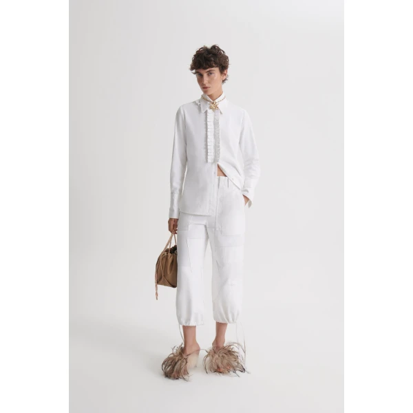 Scanlan Theodore Linen Cotton Ruffle Shirt in White