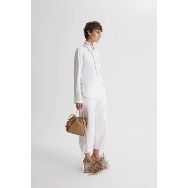 Scanlan Theodore Linen Cotton Ruffle Shirt in White