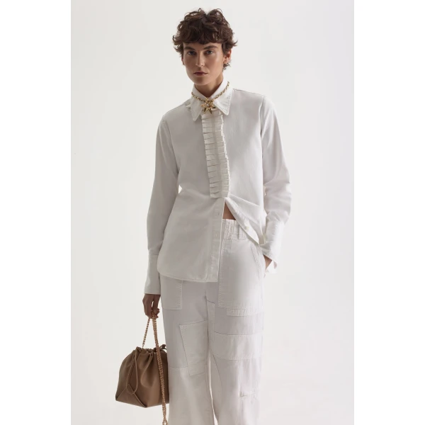 Scanlan Theodore Linen Cotton Ruffle Shirt in White