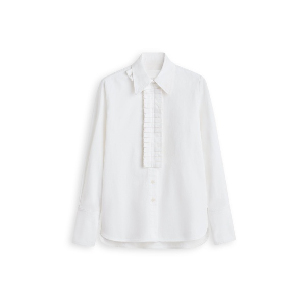 Scanlan Theodore Linen Cotton Ruffle Shirt in White