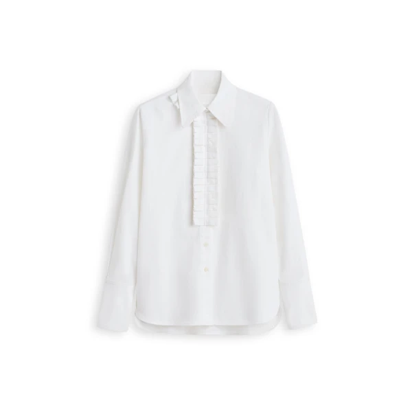 Linen Cotton Ruffle Shirt in White