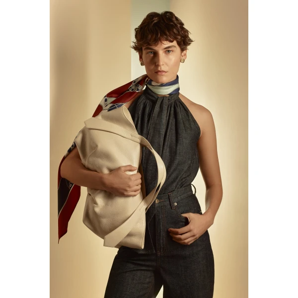 Scanlan Theodore Linen Cotton Tie Neck Top in Indigo