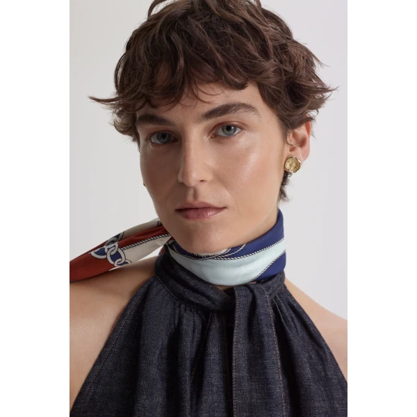 Scanlan Theodore Linen Cotton Tie Neck Top in Indigo