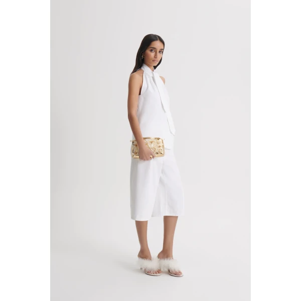 Scanlan Theodore Linen Cotton Tie Neck Top in White