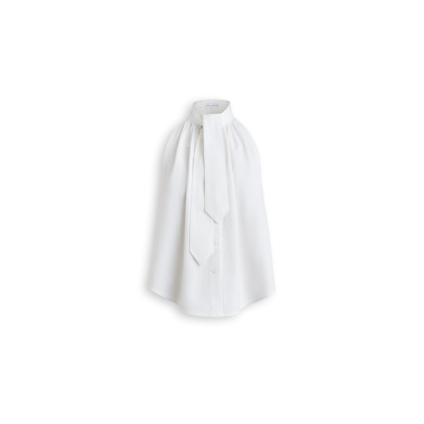 Scanlan Theodore Linen Cotton Tie Neck Top in White