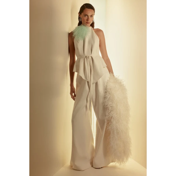 Scanlan Theodore Linen Pleat Tie Trouser in Off White | Pants | Coveti