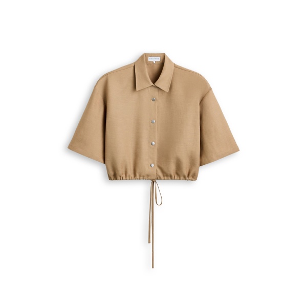 Scanlan Theodore Linen Textured Short Sleeve Shirt in Camel