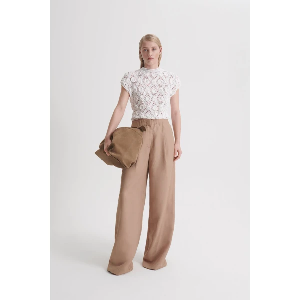 Scanlan Theodore Linen Textured Soft Trouser in Camel