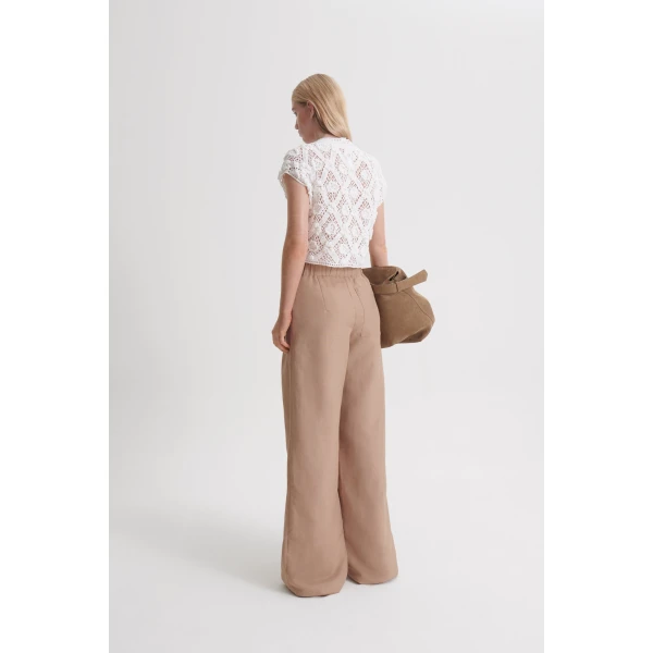 Scanlan Theodore Linen Textured Soft Trouser in Camel