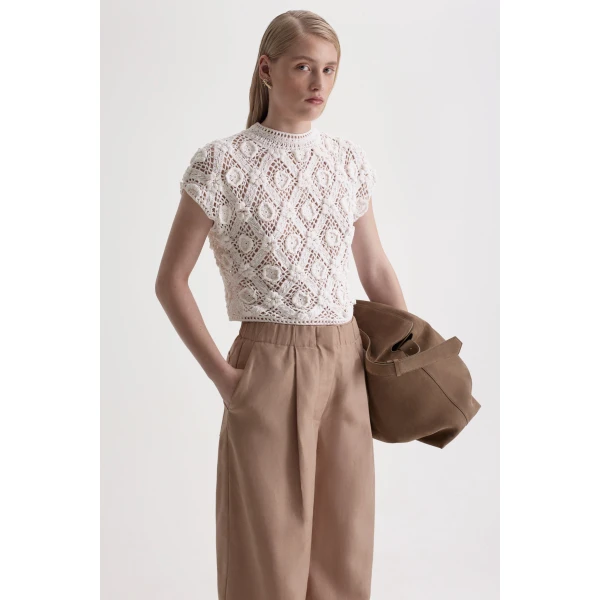 Scanlan Theodore Linen Textured Soft Trouser in Camel
