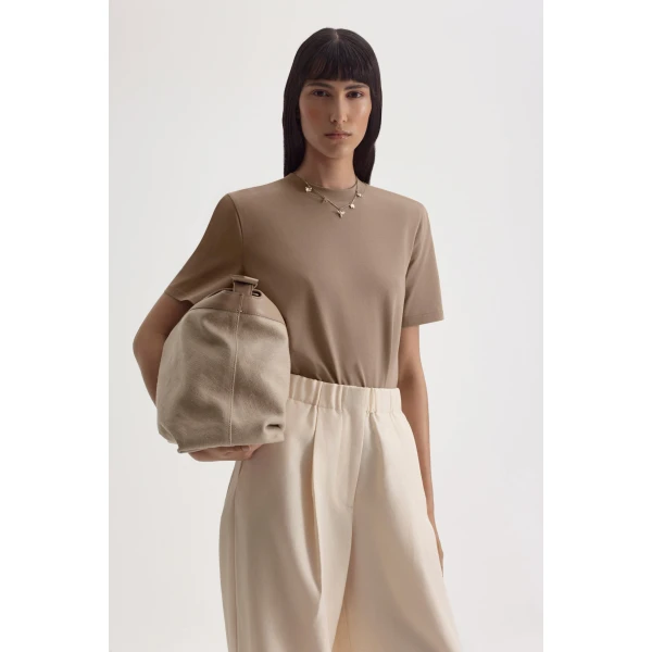 Scanlan Theodore Mercerised Shoulder Pad Tee in Sandstone | Tops | Coveti