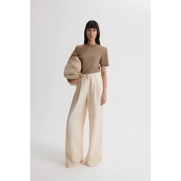 Scanlan Theodore Mercerised Shoulder Pad Tee in Sandstone | Tops | Coveti