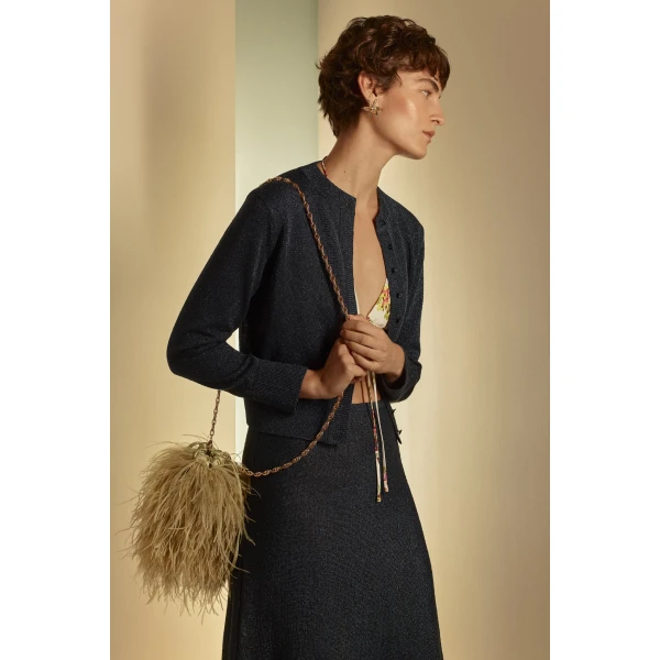 Scanlan Theodore Metallic Knit Cardigan in Marine