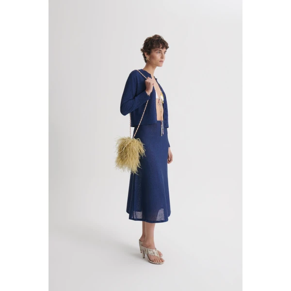 Scanlan Theodore Metallic Knit Cardigan in Marine