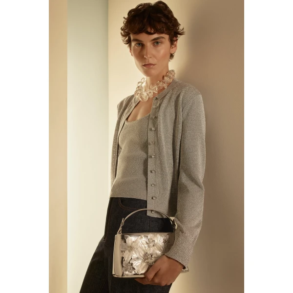 Scanlan Theodore Metallic Knit Cardigan in Silver | Cardigan | Coveti
