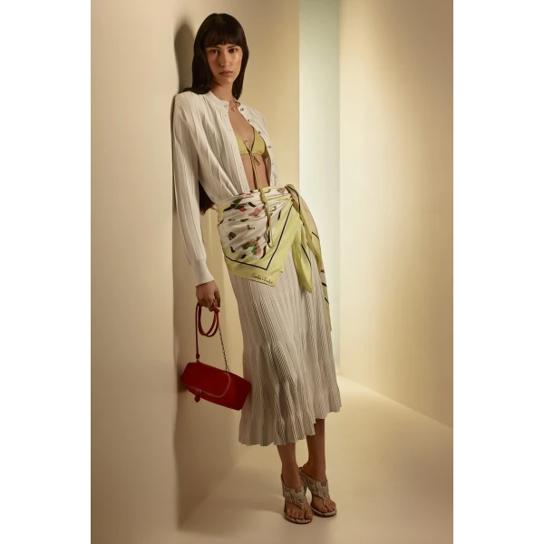 Scanlan Theodore Pleat Rib Flared Skirt in White