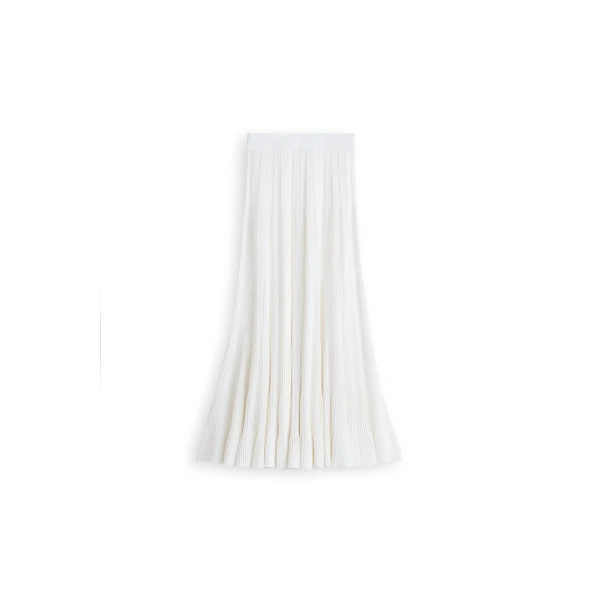 Pleat Rib Flared Skirt in White