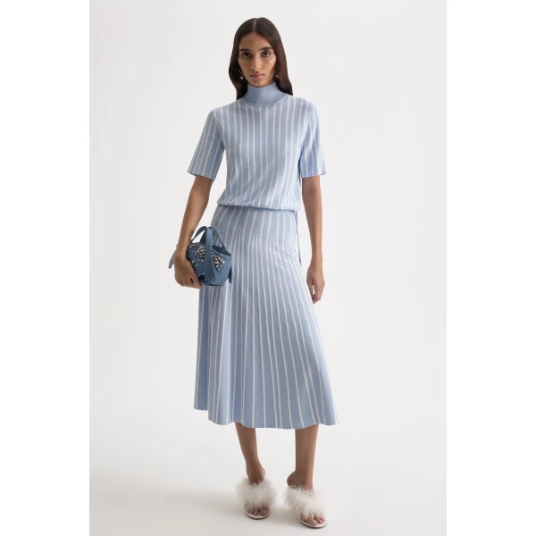 Scanlan Theodore Pleat Rib Stripe Top in Blue White