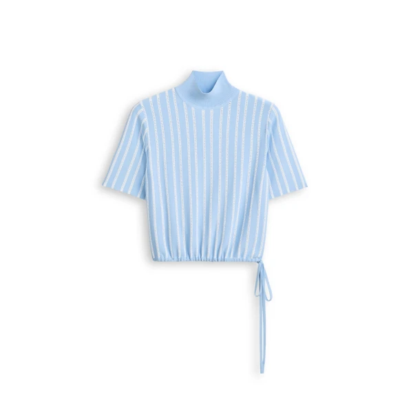 Scanlan Theodore Pleat Rib Stripe Top in Blue White