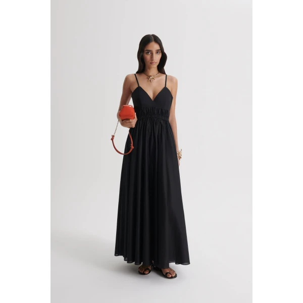 Scanlan Theodore Polished Voile Dress in Black | Maxi Dresses | Coveti