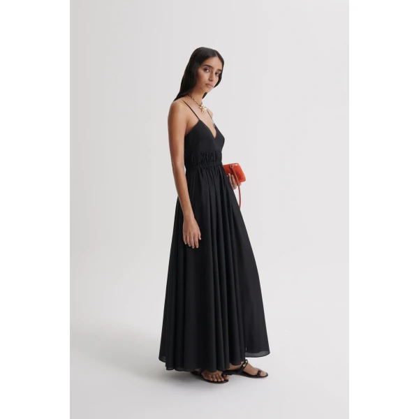 Scanlan Theodore Polished Voile Dress in Black | Maxi Dresses | Coveti
