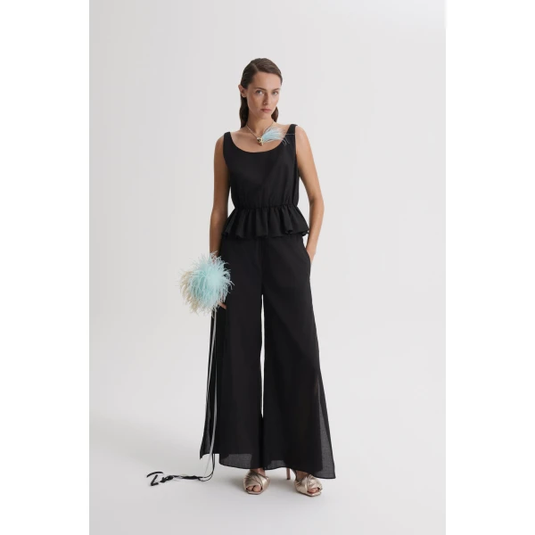 Scanlan Theodore Polished Voile Peplum Top in Black | Tops | Coveti