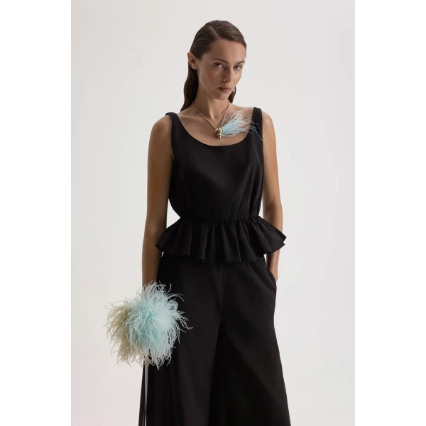 Scanlan Theodore Polished Voile Peplum Top in Black | Tops | Coveti