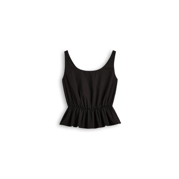 Polished Voile Peplum Top in Black