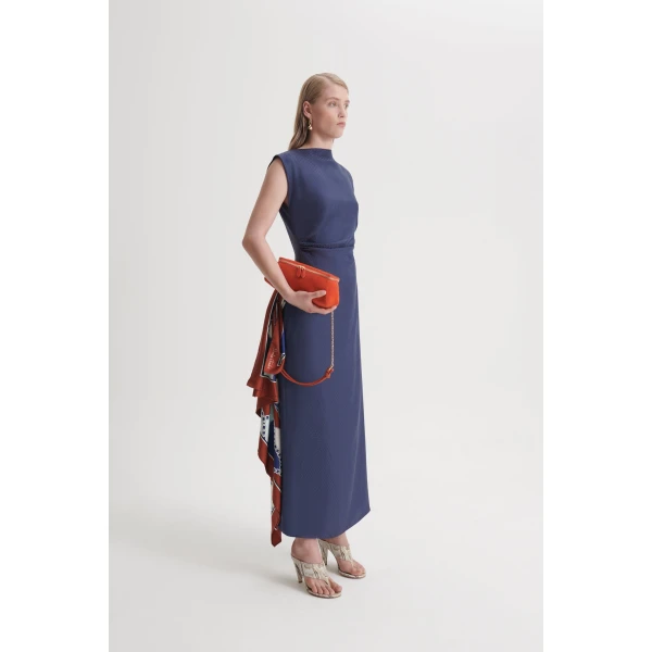 Scanlan Theodore Silk Chain Jacquard Dress in Indaco Blue