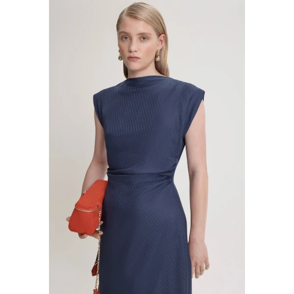 Scanlan Theodore Silk Chain Jacquard Dress in Indaco Blue
