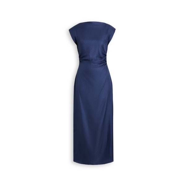 Silk Chain Jacquard Dress in Indaco Blue