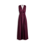Scanlan Theodore Silk Jacquard Gather Dress in Bordeaux | Maxi Dresses | Coveti
